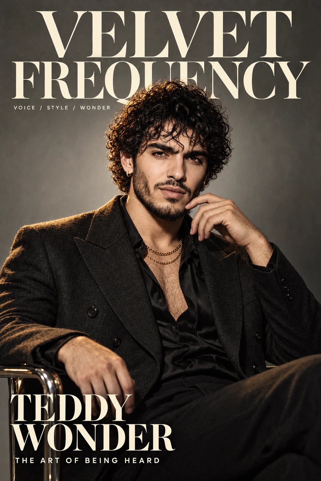 Teddy Wonder on the cover of Velvet Frequency, a music-and-style magazine.